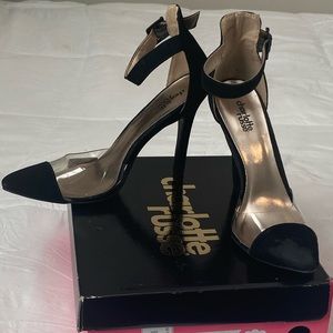 Black Suede Heel with Clear Accent Piece